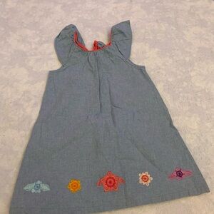 Gymboree Blue Denim Dress with Colorful Floral Embroidery
